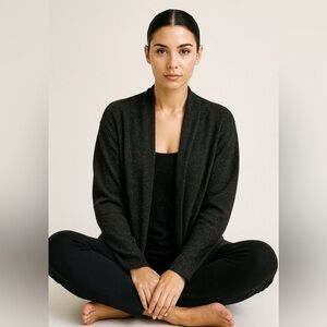 **Vintage! Anna Gray Silk Polyester Sparkling Black Open Front Cardigan In Sz S